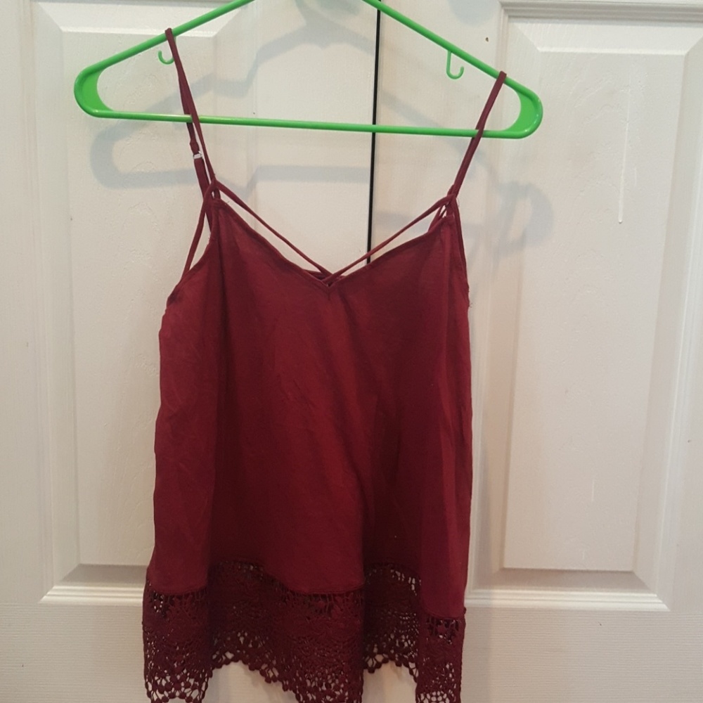 Express Wine Tank Top with a Lace Brim